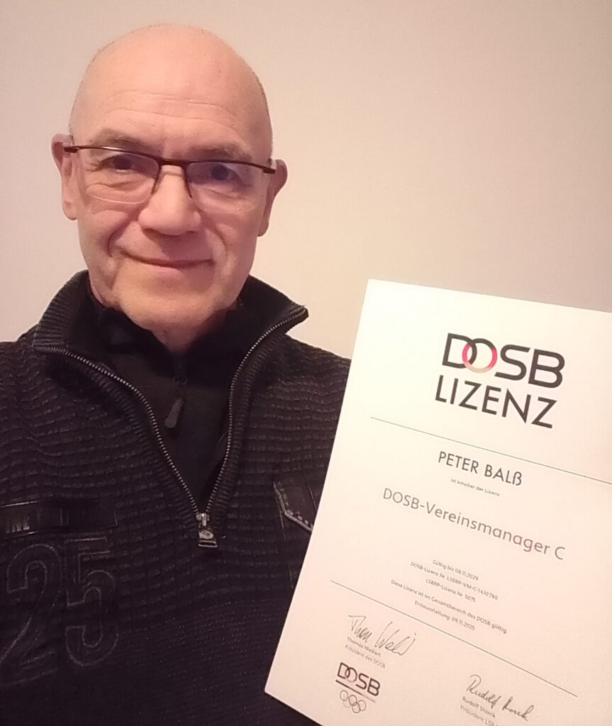 Peter Balss
DOSB-Lizenz
Vereinsmanager-C
seit dem 09.11.2025