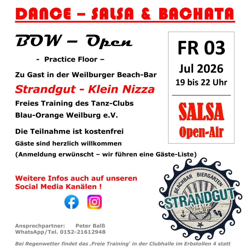 SALSA am FR, 03. Juli 2026 - TC Blau-Orange Weilburg e.V. zu Gast im STRANDGUT 'KLEIN NIZZA'