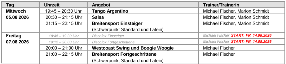 Trainings-Angebot
MI/FR bei M. Fischer
STAND 01.08.2026
