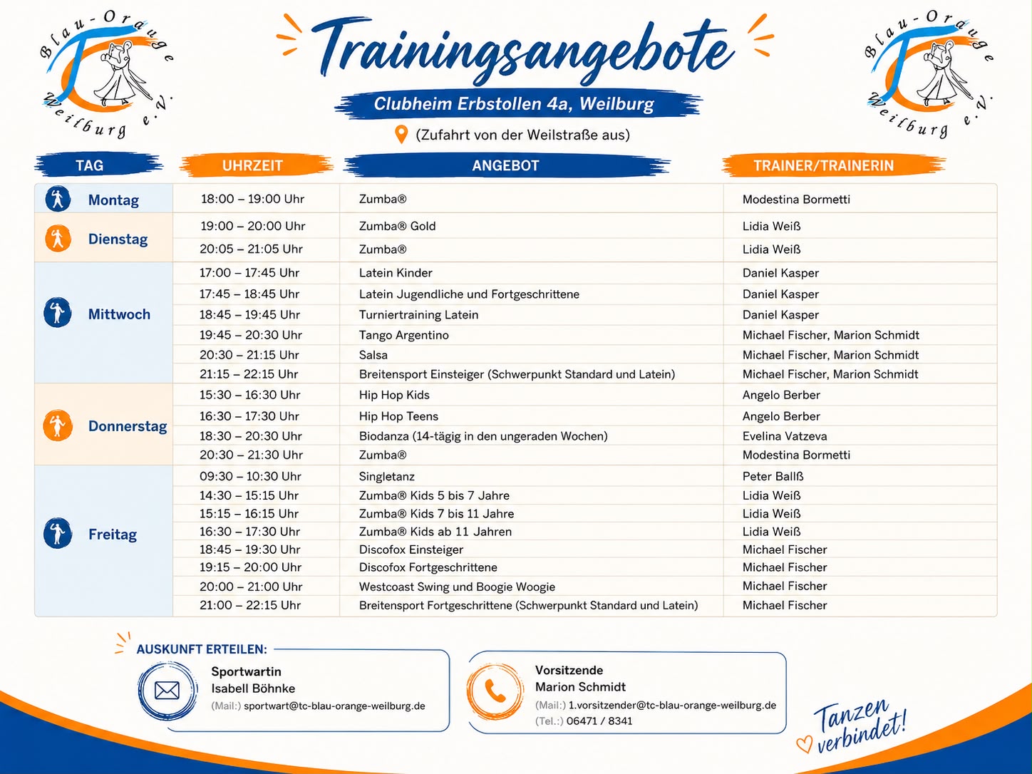 Trainings-Angebot Blau-Orange Weilburg
Stand: 15.05.2026