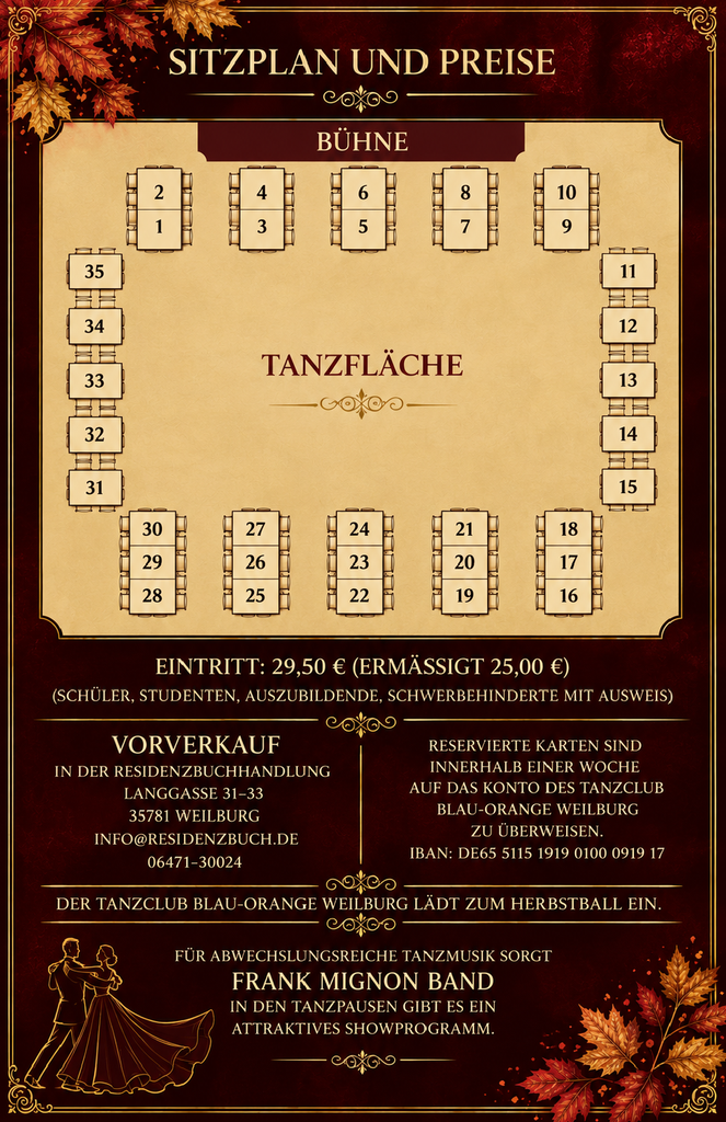 Herbstball des TC Blau-Orange Weilburg am 14.11.2026
(SITZPLAN und weitere EVENT-INFO)