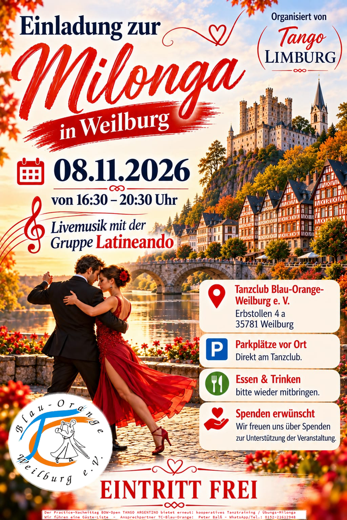 BOW-Open - TANGO ARGENTINO - Freies Training  & Übungs-Milonga am SO, 08.11.2026 ab 16:30 Uhr mit Live-Musik von LATINEANDO